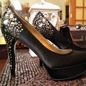 Nine West Platform Satin Heels Black 7